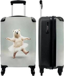 NoBoringSuitcases.com® Koffer - IJsbeer - Rok - Wit - Portret - Dieren - Trolley Op Wieltjes - Reiskoffer - Past Binnen 55x40x20 Cm En 55x35x25 Cm - Fotokoffer