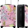 NoBoringSuitcases.com® Koffer Groot - Roze - Eenhoorn - Skateboard - Tekening - Trolley Koffer Met TSA-slot - Met Wielen - 90 Liter - Reiskoffer - 66 Cm