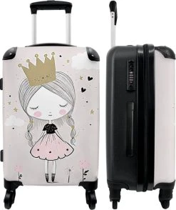 NoBoringSuitcases.com® Koffer Groot - Prinses - Bloemen - Kroon - Meisje - Sterren - Trolley Koffer Met TSA-slot - Met Wielen - 90 Liter - Reiskoffer - 66 Cm