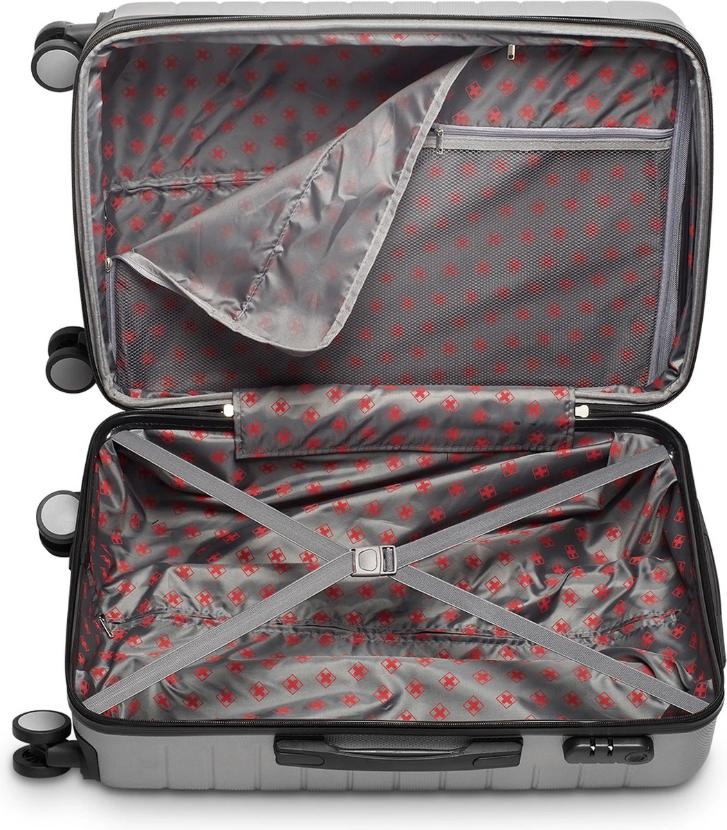 Swiss Alpine 2.0 - Reiskoffer - 67 Cm - 4 Wielen - Zilver 3 Swiss Alpine 2.0 - Reiskoffer - 67 Cm - 4 Wielen - Zilver - Afbeelding 3