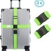 2 X Kofferriem - Bagage Band - Luggage Belt - Bagage Gordel - Met SlideLock En Adreslabel - Afstelbaar - 200cm X 5 Cm - Groen