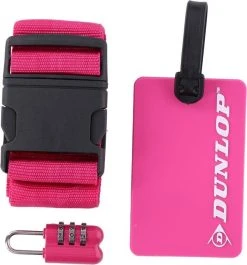 Merkloos Roze Koffer/bagage Accessoiresset 3-delig - Reiskoffers/reisbagage Riem, Label En Slot - Op Reis - Vliegtuig