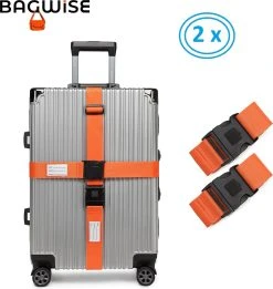 2 X Kofferriem - Bagage Band - Luggage Belt - Bagage Gordel - Met SlideLock En Adreslabel - Afstelbaar - 200cm X 5cm - Oranje
