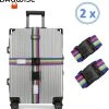 2 X Kofferriem - Bagage Band - Luggage Belt - Bagage Gordel - Met SlideLock En Adreslabel - Afstelbaar - 200 Cm X 5 Cm - Rainbow