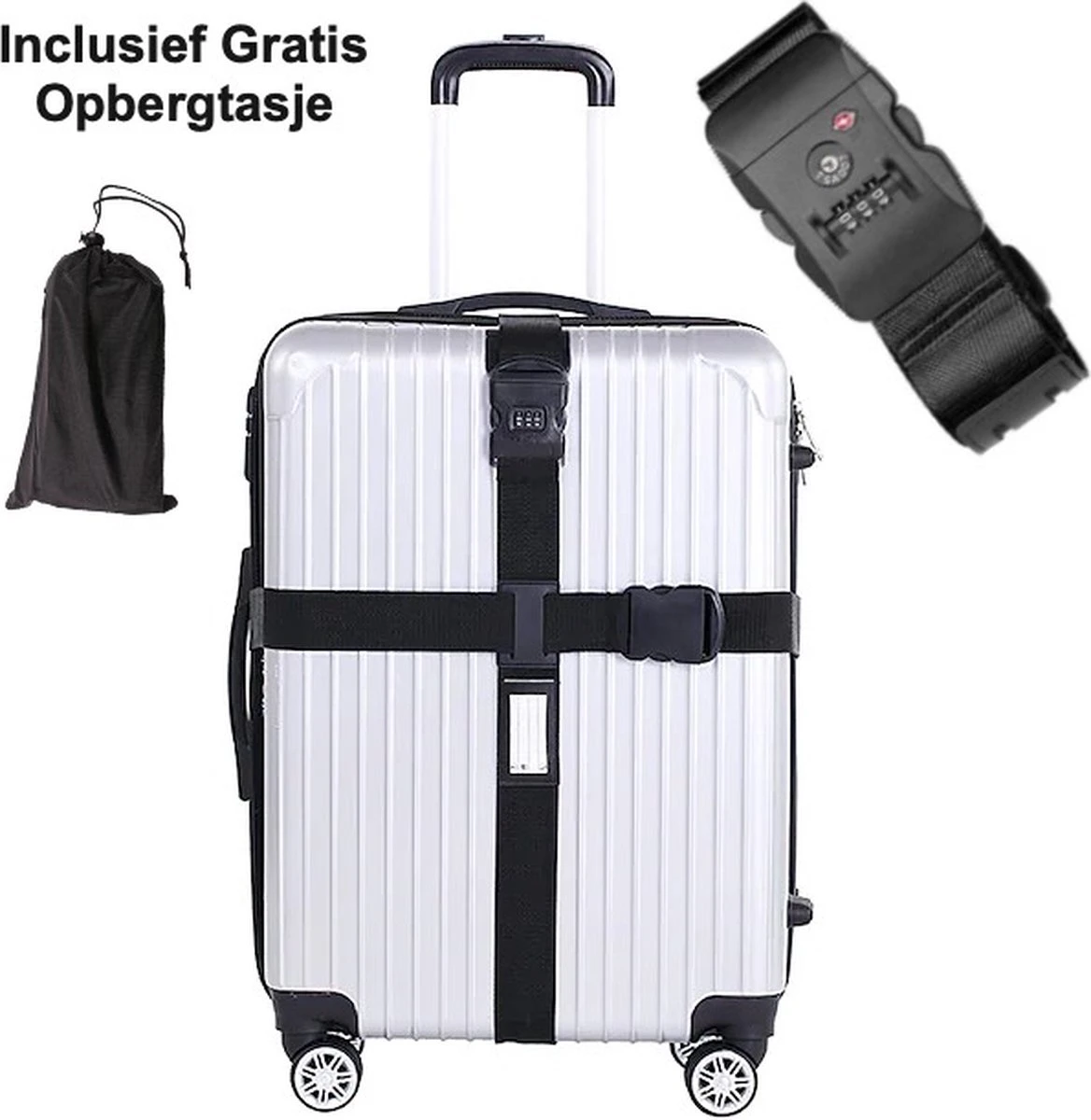 IBright Premium Dubbele Kofferriem Met TSA Cijferslot - 230CM - Zwart 1 IBright Premium Dubbele Kofferriem Met TSA Cijferslot - 230CM - Zwart