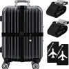 BOTC Kofferriem - 4 Stuks - 2 Bagagebanden + 2 Bagagelabels - 188 Cm * 5 Cm - Bagage Riem - Bagageband - Verstelbaar - Zwart