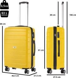 TravelZ Big Bars Reiskoffer 68 Cm Met Dubbele Wielen - Trolley Koffer Met TSA-slot - Geel -Bagage En Reistassen 1183x1200 2