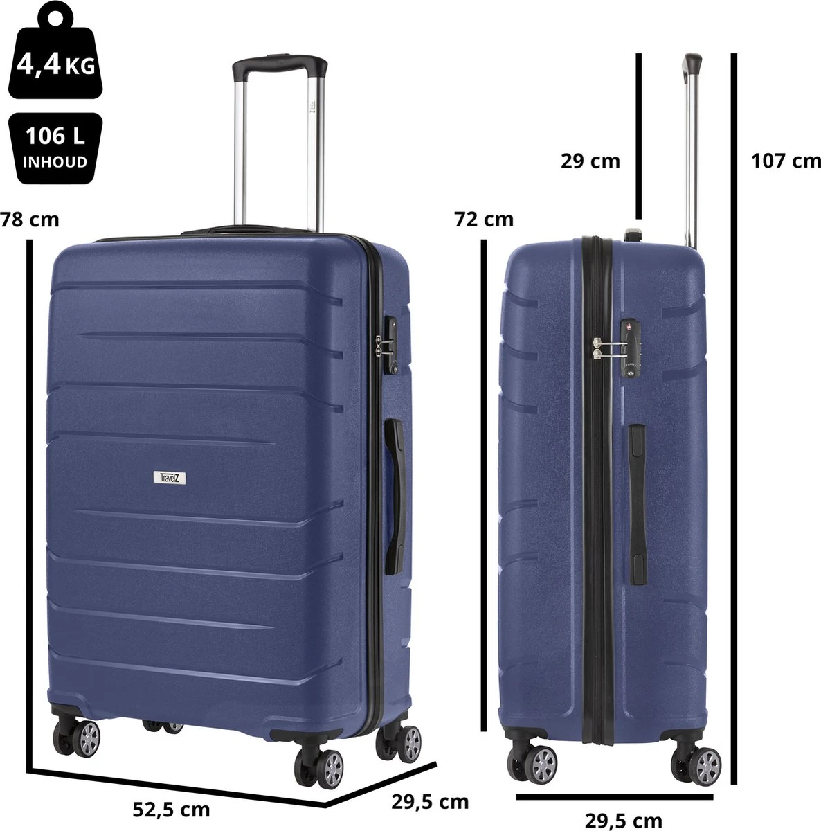 TravelZ Big Bars Reiskoffer 78 Cm Met Dubbele Wielen - Trolley Koffer Met TSA-slot - Blauw 7 TravelZ Big Bars Reiskoffer 78 Cm Met Dubbele Wielen - Trolley Koffer Met TSA-slot - Blauw - Afbeelding 7