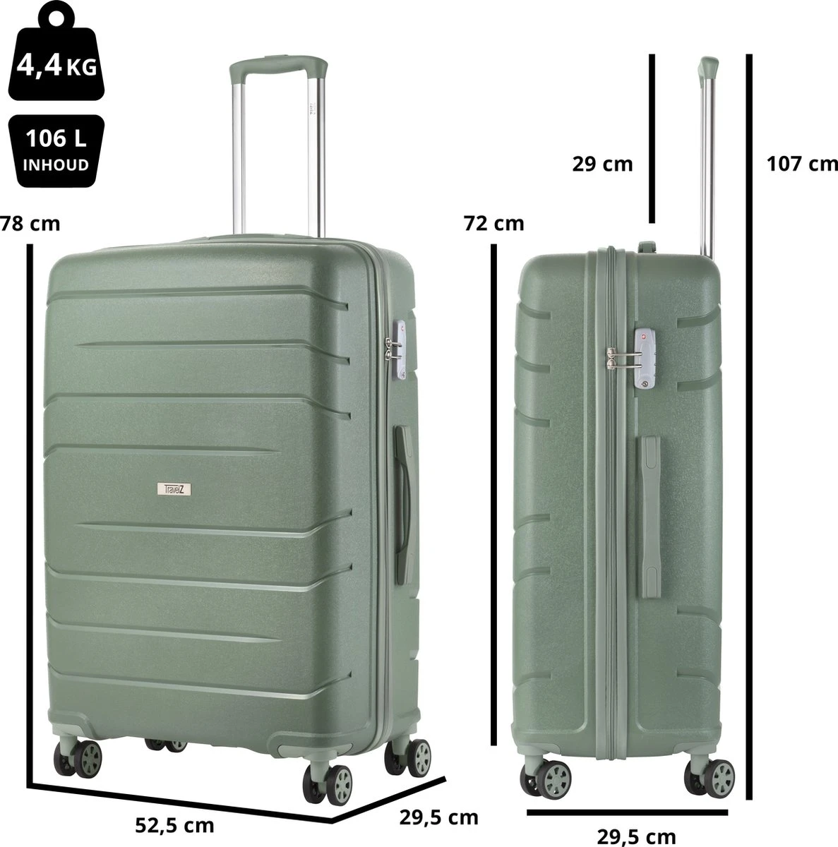 TravelZ Big Bars Reiskoffer 78 Cm Met Dubbele Wielen - Trolley Koffer Met TSA-slot - Olijf 7 TravelZ Big Bars Reiskoffer 78 Cm Met Dubbele Wielen - Trolley Koffer Met TSA-slot - Olijf - Afbeelding 7