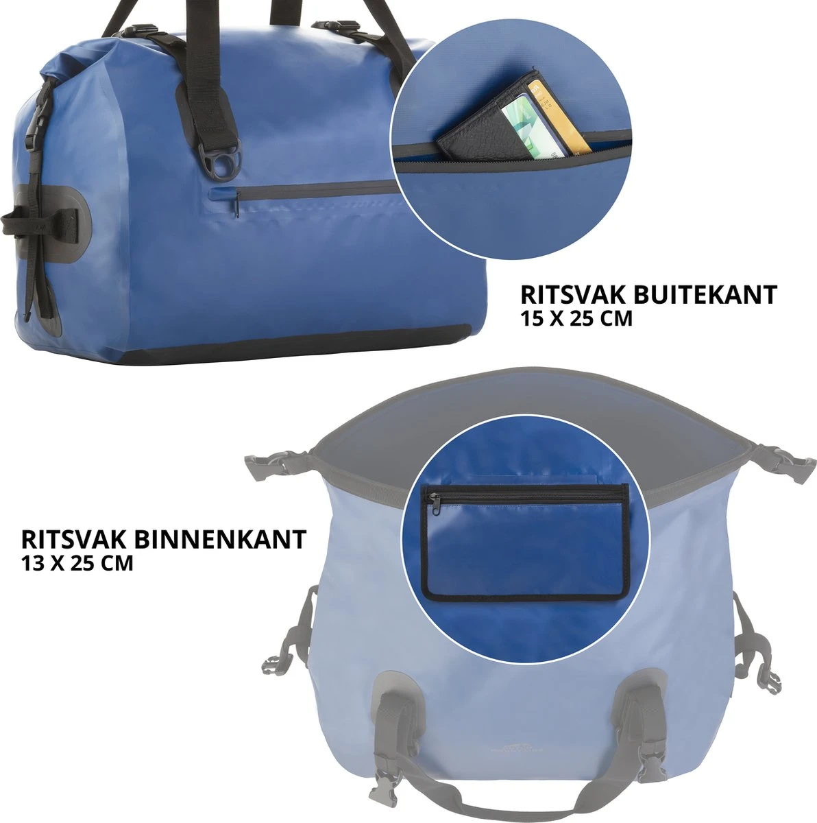 Dutch Mountains Reistas 40ltr – Waterdichte Duffelbag – Sporttas – Travelbag - Roll-top Sluiting – Blauw 6 Dutch Mountains Reistas 40ltr – Waterdichte Duffelbag – Sporttas – Travelbag - Roll-top Sluiting – Blauw - Afbeelding 6