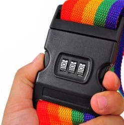 Kofferriem Met Naam En Adres Labels | Kofferband | BagageRiem |Bagageband | 180CM | Regenboog | 3-cijfer Slot | 2 Gratis Naamplaatjes Erbij | Bagagelabel |