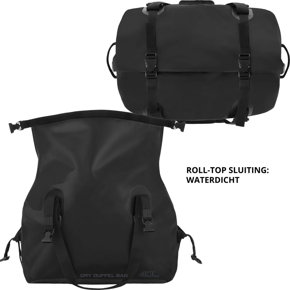 Dutch Mountains Reistas 40ltr – Waterdichte Duffelbag – Sporttas – Travelbag - Roll-top Sluiting – Zwart 7 Dutch Mountains Reistas 40ltr – Waterdichte Duffelbag – Sporttas – Travelbag - Roll-top Sluiting – Zwart - Afbeelding 7