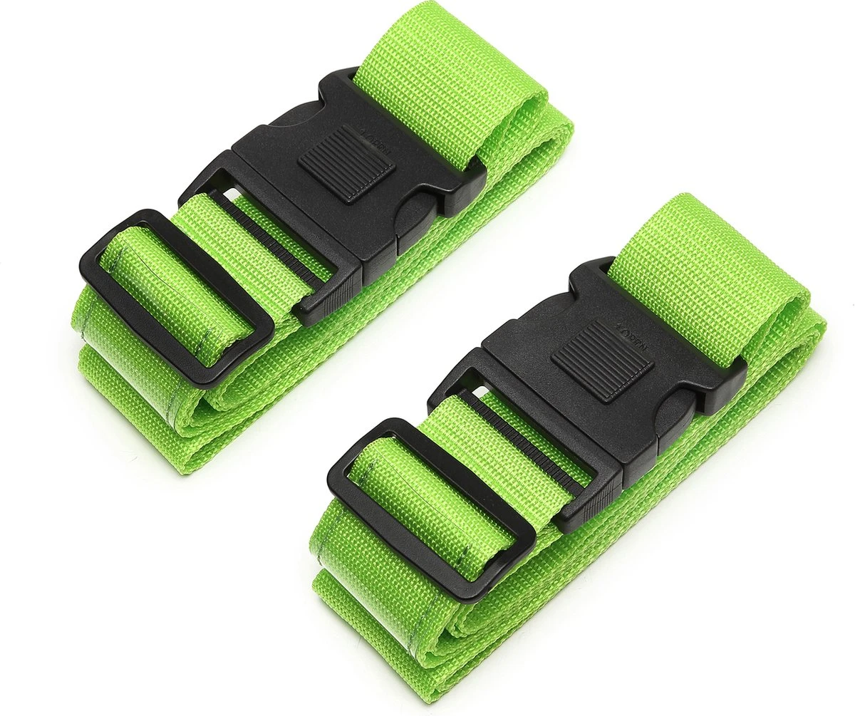 2 X Kofferriem - Bagage Band - Luggage Belt - Bagage Gordel - Met SlideLock En Adreslabel - Afstelbaar - 200cm X 5 Cm - Groen 2 2 X Kofferriem - Bagage Band - Luggage Belt - Bagage Gordel - Met SlideLock En Adreslabel - Afstelbaar - 200cm X 5 Cm - Groen - Afbeelding 2