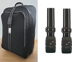 Kofferriem Met TSA Cijfer Slot - Bagage Riem - Luggage Strap - 200 Cm - Zwart - 2 Stuks