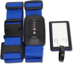 Navaris Kofferriem Met TSA Cijferslot En Adreslabel - Bagageriem - Kofferband - Luggagestrap - Blauw - Aanpasbaar Tot 400 Cm -Bagage En Reistassen 1200x1044 1