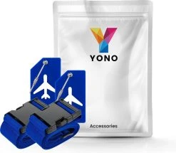YONO Kofferriem Met Kofferlabel - 2 Kofferband En 2 Bagagelabel - Dubbele Bagage Riem Verstelbaar - 4 Pack - Blauw -Bagage En Reistassen 1200x1044