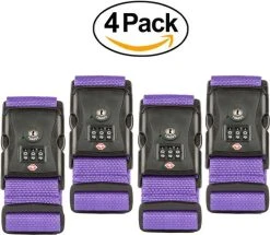 TRVLMORE Kofferriem Met TSA Cijfer Slot - Bagage Riem - Luggage Strap - Kofferband - Gesp - 180 Cm - 4 Stuks - Paars