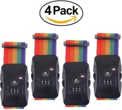 TRVLMORE 4 Pack Kofferriem Met TSA Cijfer Slot - Code Bagageriem – Kofferband Bagageband - Luggage Strap - 180 Cm - Regenboog