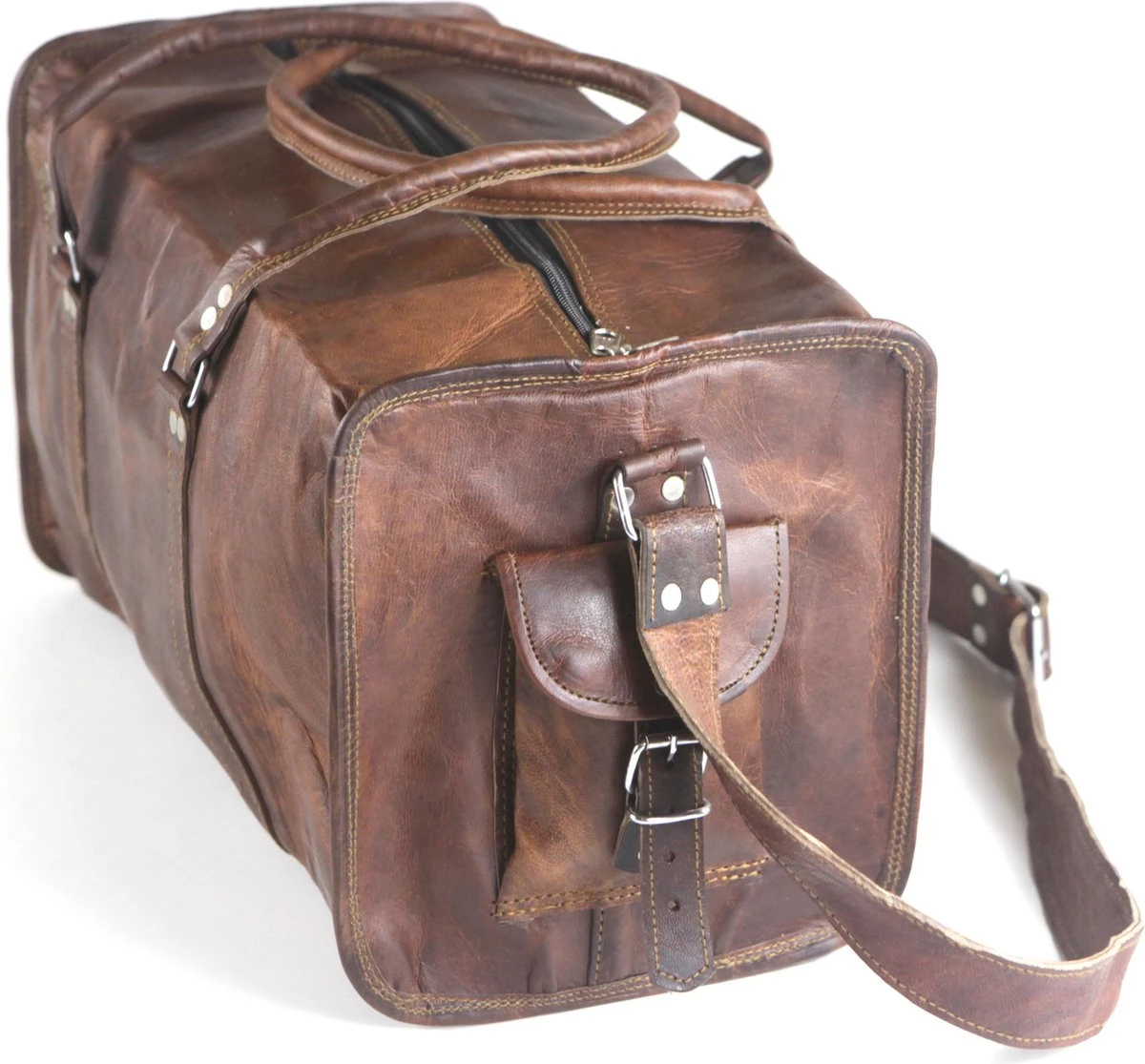 Duffeltas Weekendtas 50 X 24 X 24 Cm - Echte Leder - Cognac Bruin Leder – Reistas - Sporttas 9 Duffeltas Weekendtas 50 X 24 X 24 Cm - Echte Leder - Cognac Bruin Leder – Reistas - Sporttas - Afbeelding 9