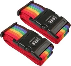 Merkloos Pakket Van 2x Stuks Kofferriemen/bagageriemen Met Cijferslot 200 Cm - Kofferspandband Regenboog Kleuren