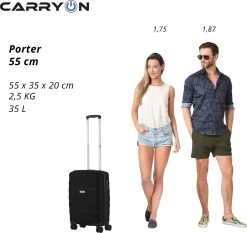 CarryOn Porter ® Handbagagekoffer - 55cm Handbagage Met TSA-slot - OKOBAN Registratie - Zwart -Bagage En Reistassen 1200x1134