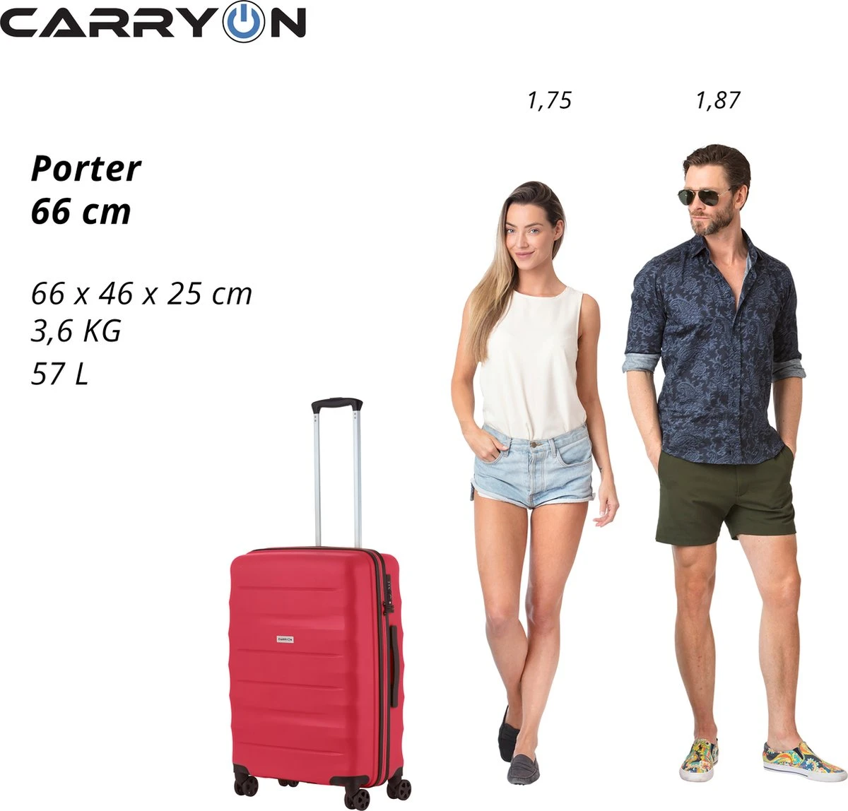 CarryOn Porter ® Reiskoffer - 66cm Trolley Met TSA-slot - OKOBAN Registratie - Rood 5 CarryOn Porter ® Reiskoffer - 66cm Trolley Met TSA-slot - OKOBAN Registratie - Rood - Afbeelding 5