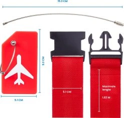 YONO Kofferriem Met Kofferlabel - 2 Kofferband En 2 Bagagelabel - Dubbele Bagage Riem Verstelbaar - 4 Pack - Rood -Bagage En Reistassen 1200x1148 9