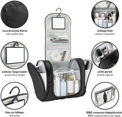Grote Toilettas Met Spiegel, Haak + Binnenvakken + Zijvakken, Waterbestendig, Trip Vakantie Handbagage Mannen Vrouwen | Travel Organizer Kit -Bagage En Reistassen 1200x1151 7