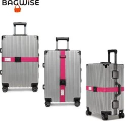 2 X Kofferriem - Bagage Band - Luggage Belt - Bagage Gordel - Met SlideLock En Adreslabel - Afstelbaar - 200cm X 5cm - Roze -Bagage En Reistassen 1200x1162 5