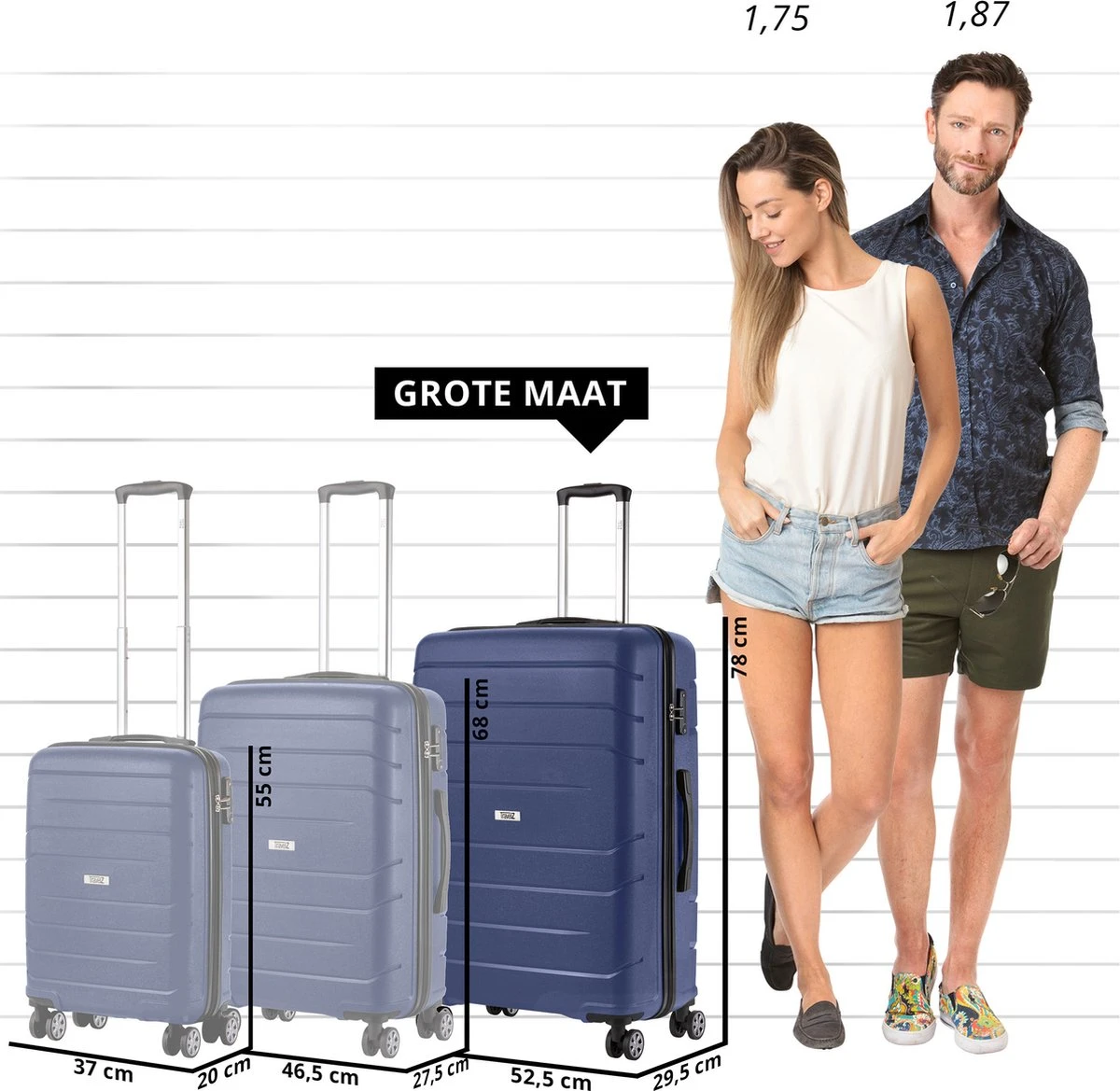TravelZ Big Bars Reiskoffer 78 Cm Met Dubbele Wielen - Trolley Koffer Met TSA-slot - Blauw 2 TravelZ Big Bars Reiskoffer 78 Cm Met Dubbele Wielen - Trolley Koffer Met TSA-slot - Blauw - Afbeelding 2