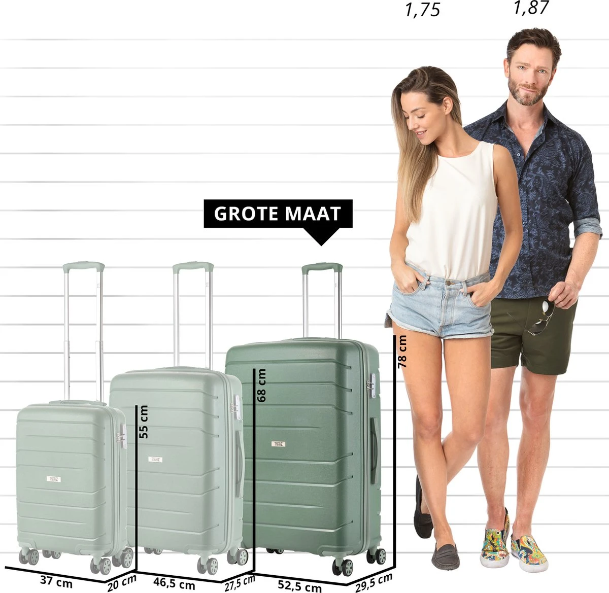 TravelZ Big Bars Reiskoffer 78 Cm Met Dubbele Wielen - Trolley Koffer Met TSA-slot - Olijf 2 TravelZ Big Bars Reiskoffer 78 Cm Met Dubbele Wielen - Trolley Koffer Met TSA-slot - Olijf - Afbeelding 2