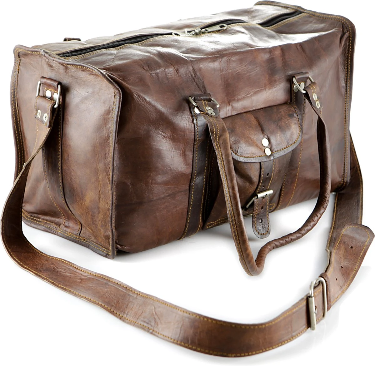 Duffeltas Weekendtas 50 X 24 X 24 Cm - Echte Leder - Cognac Bruin Leder – Reistas - Sporttas 1 Duffeltas Weekendtas 50 X 24 X 24 Cm - Echte Leder - Cognac Bruin Leder – Reistas - Sporttas