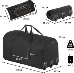 TravelZ Opvouwbare Wieltas | Reistas Op Wielen | 100 Liter | Verbeterd 2022 Model | Zwart -Bagage En Reistassen 1200x1174 5