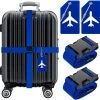 YONO Kofferriem Met Kofferlabel - 2 Kofferband En 2 Bagagelabel - Dubbele Bagage Riem Verstelbaar - 4 Pack - Blauw
