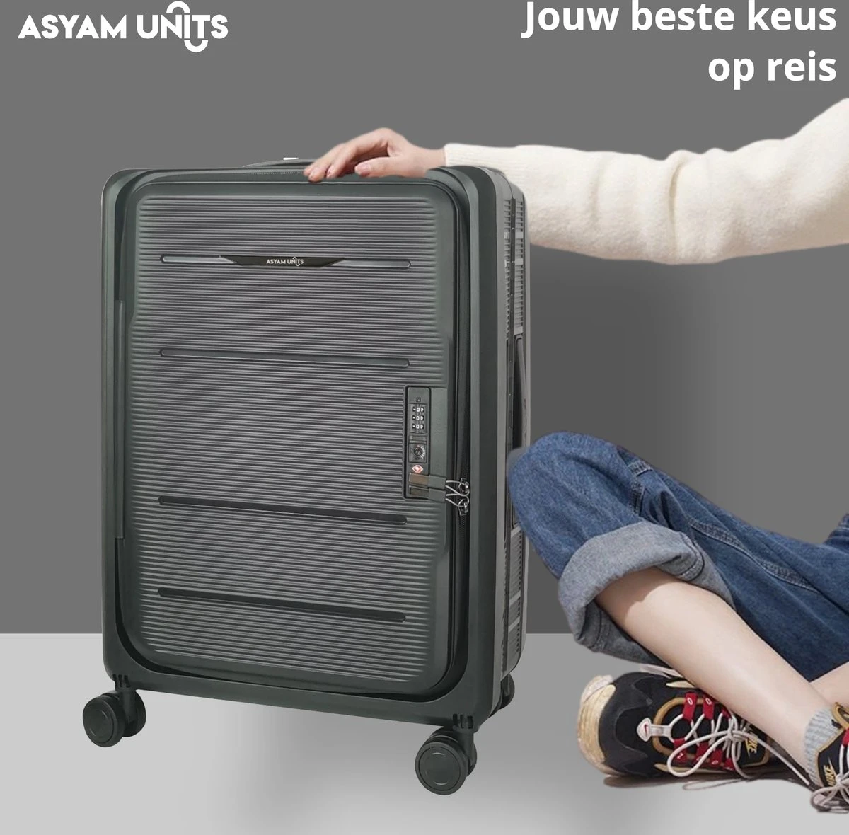 Asyam Units- Handbagage- Invouwbaar- Koffer- Koffer 38L- Spinner Wielen- TSA Slot- Lichtgewicht- Zwart 8 Asyam Units- Handbagage- Invouwbaar- Koffer- Koffer 38L- Spinner Wielen- TSA Slot- Lichtgewicht- Zwart - Afbeelding 8