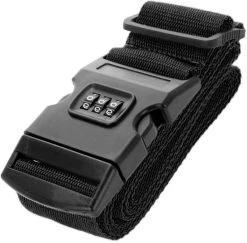 Kofferriem Met Naam En Adres Labels | Kofferband | BagageRiem | Bagageband | 180 CM | Zwart | 3-cijfer Slot | 2 Gratis Naamplaatjes Erbij | Bagagelabel |