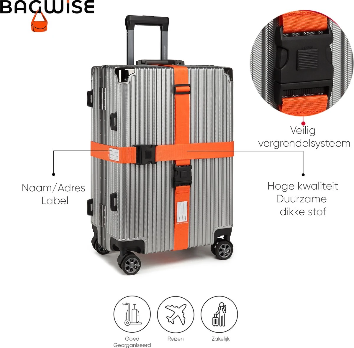2 X Kofferriem - Bagage Band - Luggage Belt - Bagage Gordel - Met SlideLock En Adreslabel - Afstelbaar - 200cm X 5cm - Oranje 6 2 X Kofferriem - Bagage Band - Luggage Belt - Bagage Gordel - Met SlideLock En Adreslabel - Afstelbaar - 200cm X 5cm - Oranje - Afbeelding 6