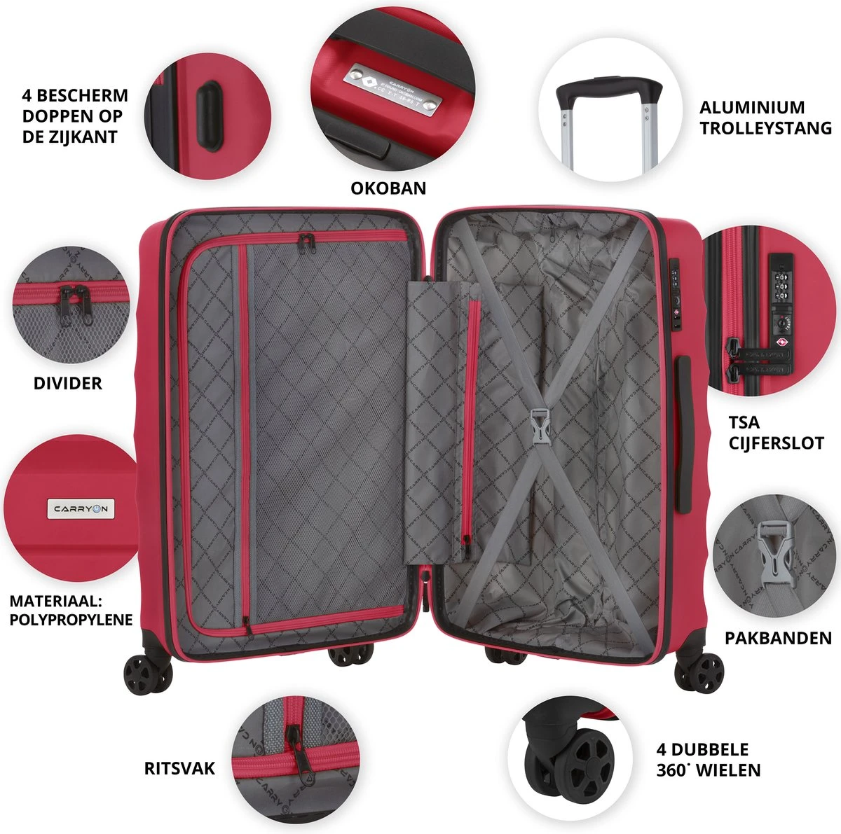 CarryOn Porter ® Reiskoffer - 66cm Trolley Met TSA-slot - OKOBAN Registratie - Rood 2 CarryOn Porter ® Reiskoffer - 66cm Trolley Met TSA-slot - OKOBAN Registratie - Rood - Afbeelding 2