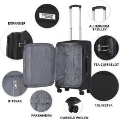 Travelz Softspinner TSA Reiskoffer 77cm - Zachte Reiskoffer Met Expander 104 + 16 Ltr - Zwart -Bagage En Reistassen 1200x1193 8
