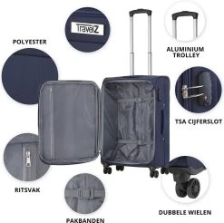 TravelZ Softspinner TSA Handbagagekoffer 55cm - Zachte Reiskoffer Dubbele Wielen – Blauw 8 TravelZ Softspinner TSA Handbagagekoffer 55cm - Zachte Reiskoffer Dubbele Wielen – Blauw -Bagage En Reistassen 1200x1194 1