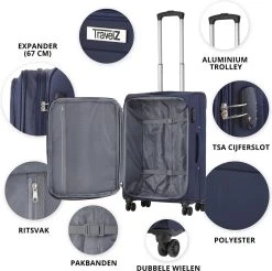 Travelz Softspinner TSA Reiskoffer 77cm - Zachte Reiskoffer Met Expander 104 + 16 Ltr - Blauw -Bagage En Reistassen 1200x1194 5