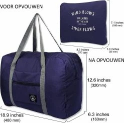 Merkloos Duffelbag - Reistas - Sporttas - Opvouwbare Reistas - Weekendtas - Donkerblauw -Bagage En Reistassen 1200x1196 12