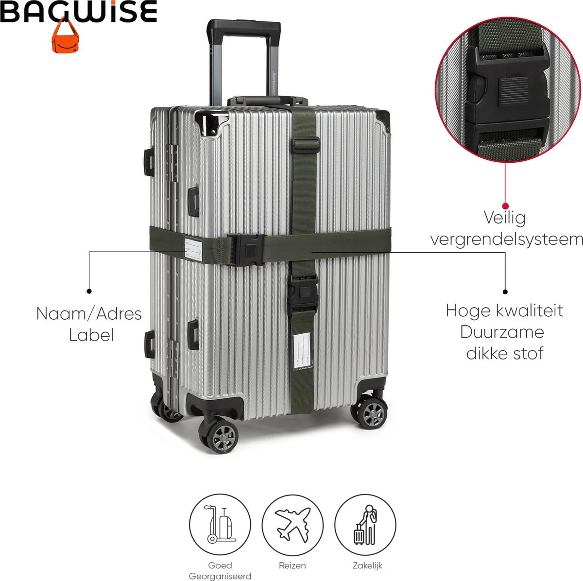 2 X Kofferriem - Bagage Band - Luggage Belt - Bagage Gordel - Met SlideLock En Adreslabel - Afstelbaar - 200cm X 5 Cm - Khaki 3 2 X Kofferriem - Bagage Band - Luggage Belt - Bagage Gordel - Met SlideLock En Adreslabel - Afstelbaar - 200cm X 5 Cm - Khaki - Afbeelding 3