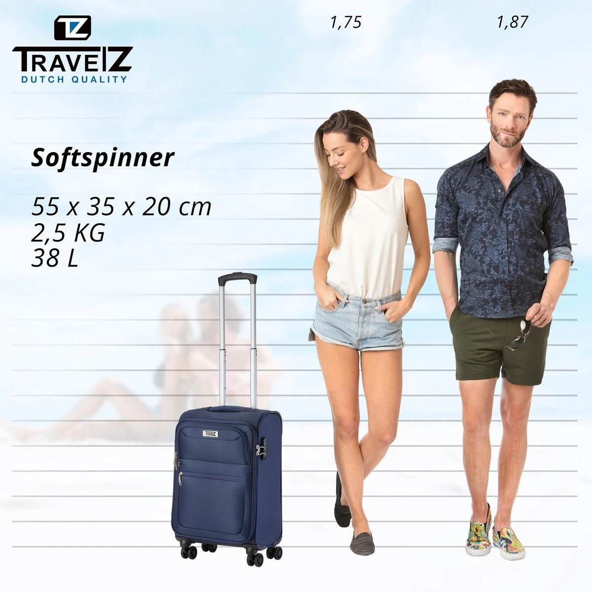 TravelZ Softspinner TSA Handbagagekoffer 55cm - Zachte Reiskoffer Dubbele Wielen – Blauw 5 TravelZ Softspinner TSA Handbagagekoffer 55cm - Zachte Reiskoffer Dubbele Wielen – Blauw - Afbeelding 5
