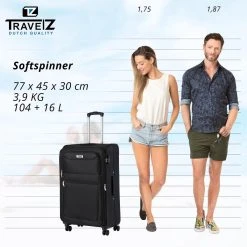 Travelz Softspinner TSA Reiskoffer 77cm - Zachte Reiskoffer Met Expander 104 + 16 Ltr - Zwart -Bagage En Reistassen 1200x1199 18