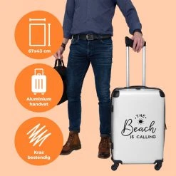 NoBoringSuitcases.com® Koffer Groot - Tekst - Strand - The Beach Is Calling - Zwart Wit - Vakantie - Trolley Koffer Met TSA-slot - Met Wielen - 90 Liter - Reiskoffer - 66 Cm -Bagage En Reistassen 1200x1200 1126