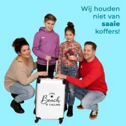 NoBoringSuitcases.com® Koffer Groot - Tekst - Strand - The Beach Is Calling - Zwart Wit - Vakantie - Trolley Koffer Met TSA-slot - Met Wielen - 90 Liter - Reiskoffer - 66 Cm -Bagage En Reistassen 1200x1200 1128