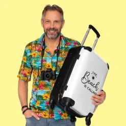 NoBoringSuitcases.com® Koffer Groot - Tekst - Strand - The Beach Is Calling - Zwart Wit - Vakantie - Trolley Koffer Met TSA-slot - Met Wielen - 90 Liter - Reiskoffer - 66 Cm -Bagage En Reistassen 1200x1200 1129