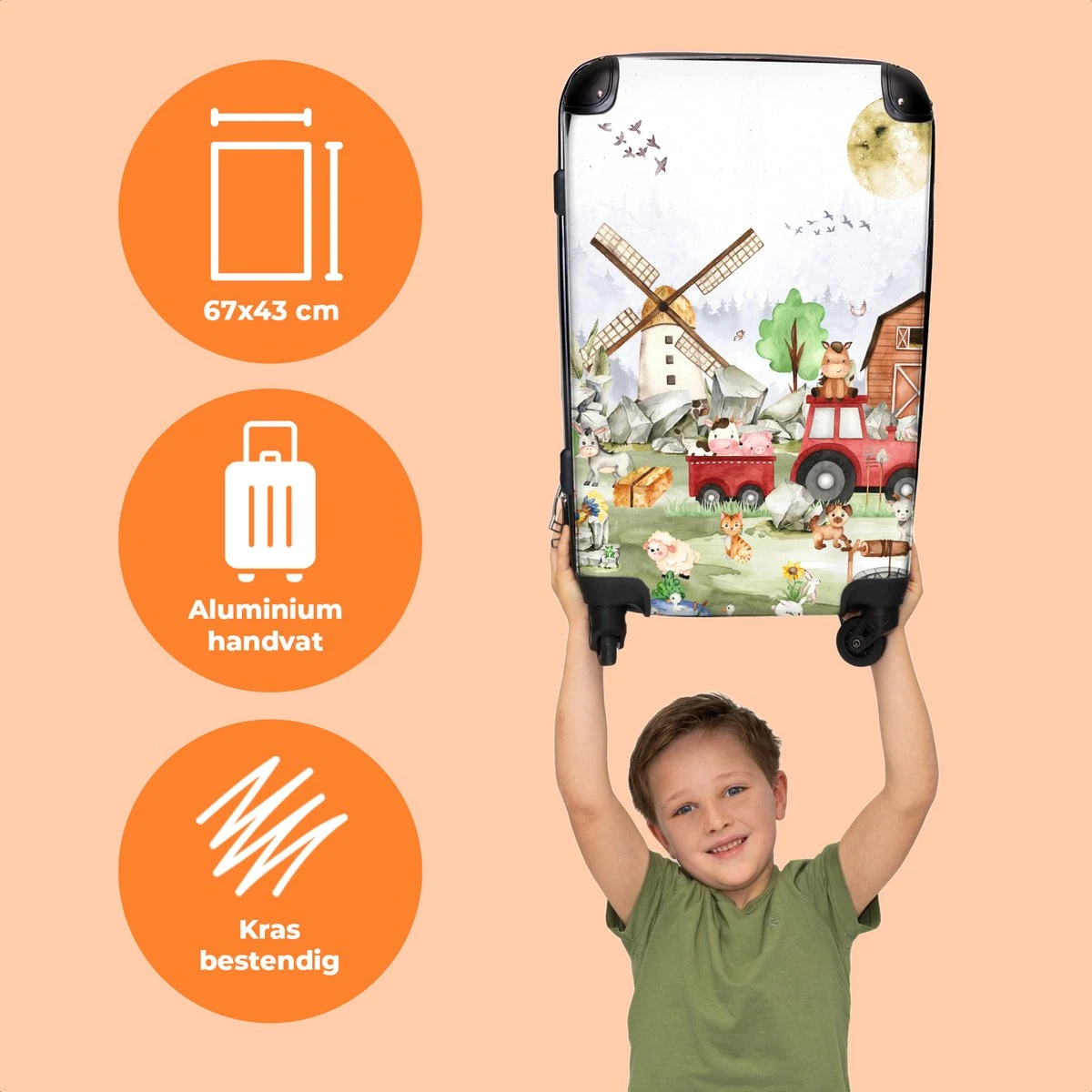 NoBoringSuitcases.com® Koffer Groot - Boerderij - Dieren - Trekker - Jongens - Trolley Koffer Met TSA-slot - Met Wielen - 90 Liter - Reiskoffer - 66 Cm 3 NoBoringSuitcases.com® Koffer Groot - Boerderij - Dieren - Trekker - Jongens - Trolley Koffer Met TSA-slot - Met Wielen - 90 Liter - Reiskoffer - 66 Cm - Afbeelding 3