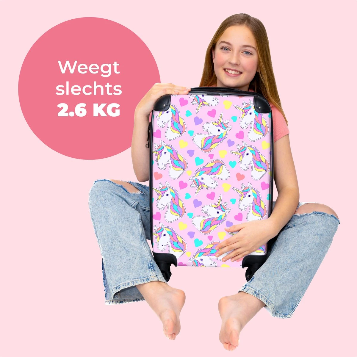 NoBoringSuitcases.com® Koffer - Eenhoorn - Meisje - Patroon - Hartje - Past Binnen 55x40x20 Cm En 55x35x25 Cm - Handbagage - Trolley - Fotokoffer - Cabin Size - Print 2 NoBoringSuitcases.com® Koffer - Eenhoorn - Meisje - Patroon - Hartje - Past Binnen 55x40x20 Cm En 55x35x25 Cm - Handbagage - Trolley - Fotokoffer - Cabin Size - Print - Afbeelding 2